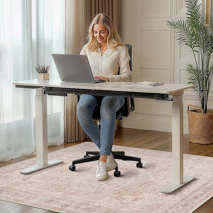 48"x60" Office Chair Mat for Hardwood Tile Floor, Under Desk Carpet Protector for Rolling Computer Chair Mat, Machine Washable Area Rug, Anti-Slip 1/5" Thick Low Pile Thin Vinyl Floor Mat, Light Pink