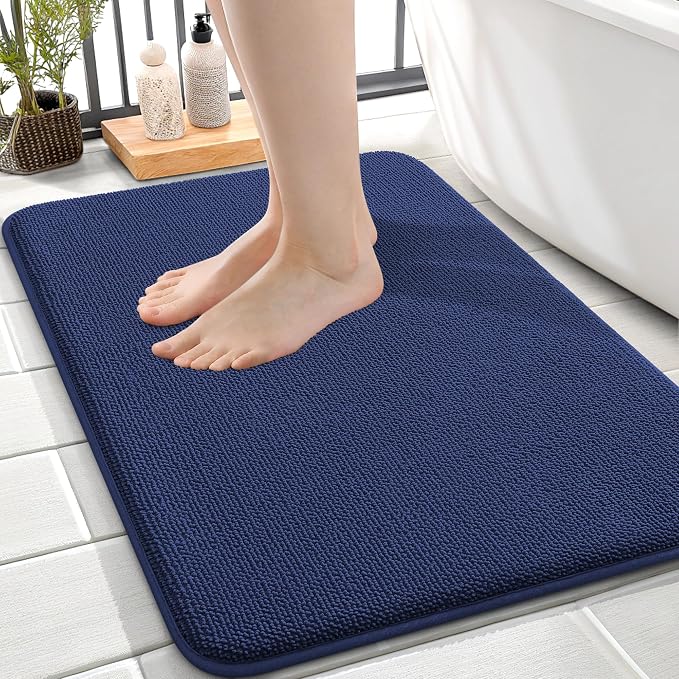 OLANLY Thick Memory Foam Small Bathroom Rugs 24x16, Extra Soft Absorbent Bathroom Mat, Quick Dry Bath Mats, Non-Slip, Machine Washable Carpet, Tub and Shower, Home Decor Accessories, Twilight Sapphire