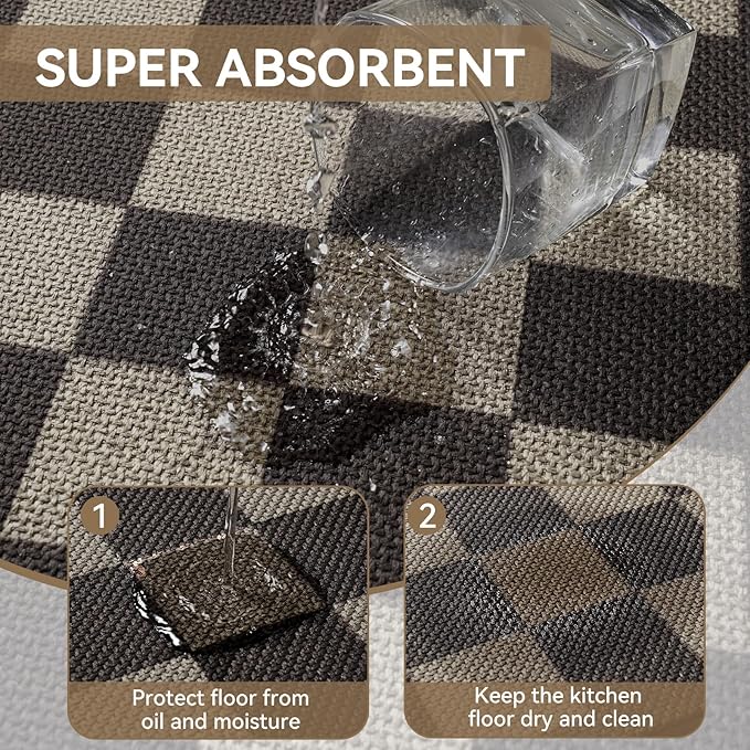 YDKGL Kitchen Rugs Non Slip Washable Kitchen Mats for Floor, Super Absorbent Oil and Water Linen-Look Woven Runner Rug, Kitchen Sink Mat Standing Mat, Brown 17"x47"