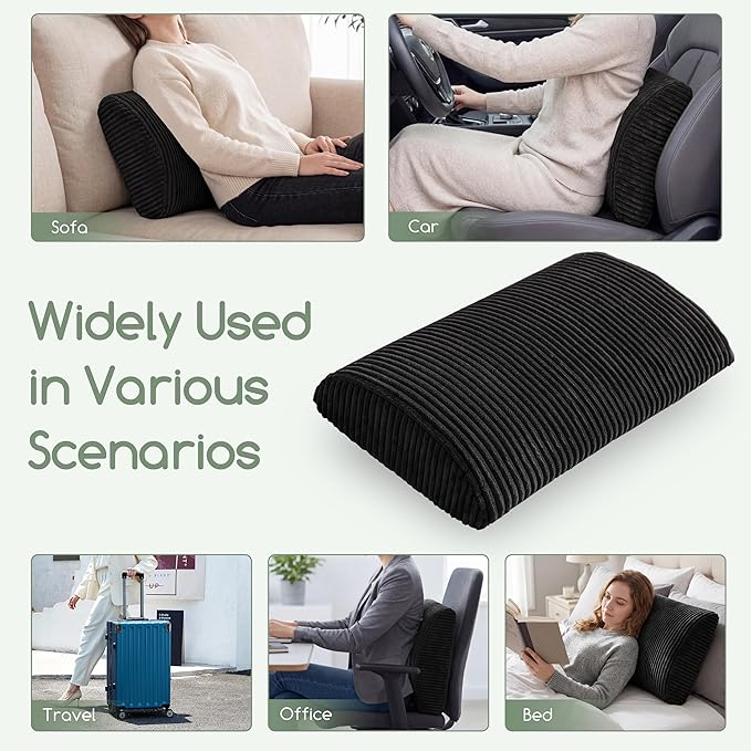 HIGOGOGO Lumbar Support Pillow for Recliner Chair/Accent Chair/Couch, Large Memory Foam Back Support Cushion for Elderly, Recliner Cushions for Back Rest, Pain Relief, Reading, Washable Cover, Black