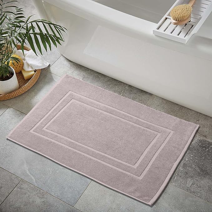 Feather & Stitch 2 Piece Towel Like Bath Mats (30x21 Inch) 100% Cotton Terry Bath Mats, Bathroom Shower Floor Mats [NOT A Bathroom Rug], Soft Absorbent Washable Mats- Taupe