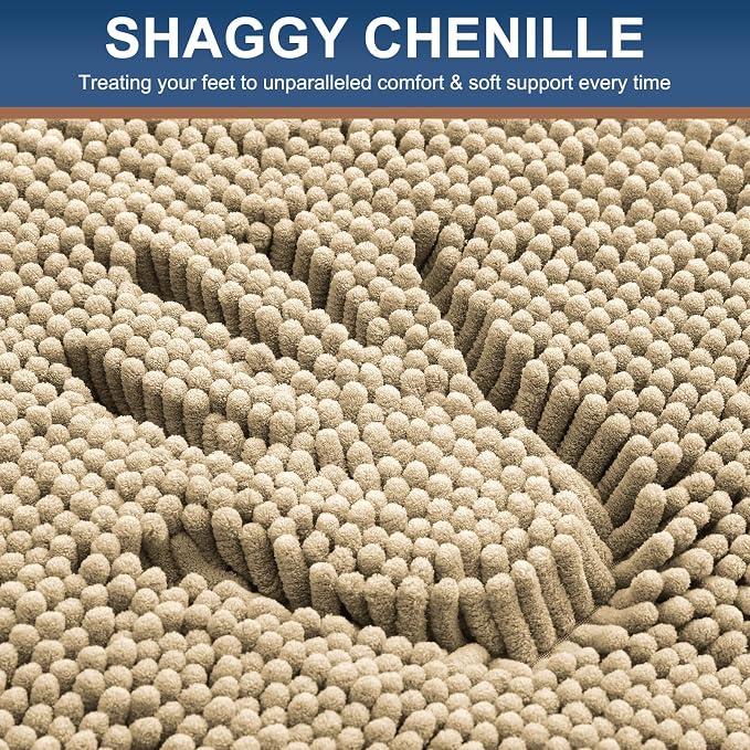 Smiry Luxury Chenille Bathroom Rugs 59x35, Extra Soft and Absorbent Shaggy Bath Mat, Machine Washable, Non-Slip Plush Carpet Runner for Tub, Shower, and Floor, Home Decor Accessories, Beige