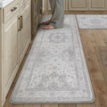 PureCozy Kitchen Mats 2PCS Anti Fatigue Cushioned Mat Gray Vintage Kitchen Mats for Floor Waterproof Non Slip Comfort Standing Oriental Medallion Grey Rug for Sink Laundry Office 17.3"x59"+17.3"x30"
