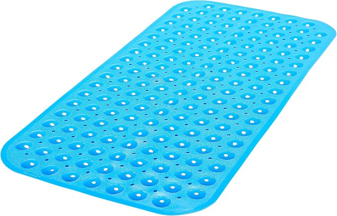 Large Non-Slip Bathtub & Shower Mat 31”x16” (Smooth/Non-Textured Tubs Only) Safe, Clean, Machine-Washable, Superior Grip&Drainage, Vinyl, Opaque Light Blue