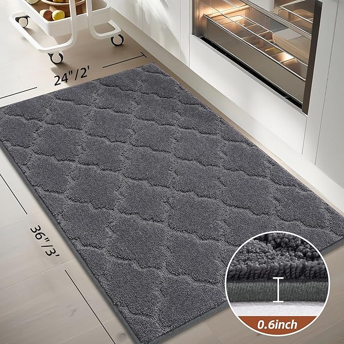 COSY HOMEER Kitchen Rugs 24"x36" Non-Slip Washable Kitchen Mats for Floor Absorbent Kitchen Carpet Soft Rugs for Kitchen,Sink Mat,Entrance,Area Rug,Dark Grey