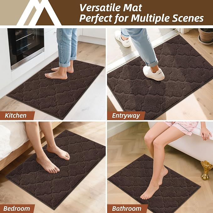 COSY HOMEER Kitchen Rugs 20" x 32" Washable Non Slip Kitchen Mats for Floor Absorbent Kitchen Carpet Soft Rugs for Kitchen,Sink Mat,Entrance,Area Rugs,Brown