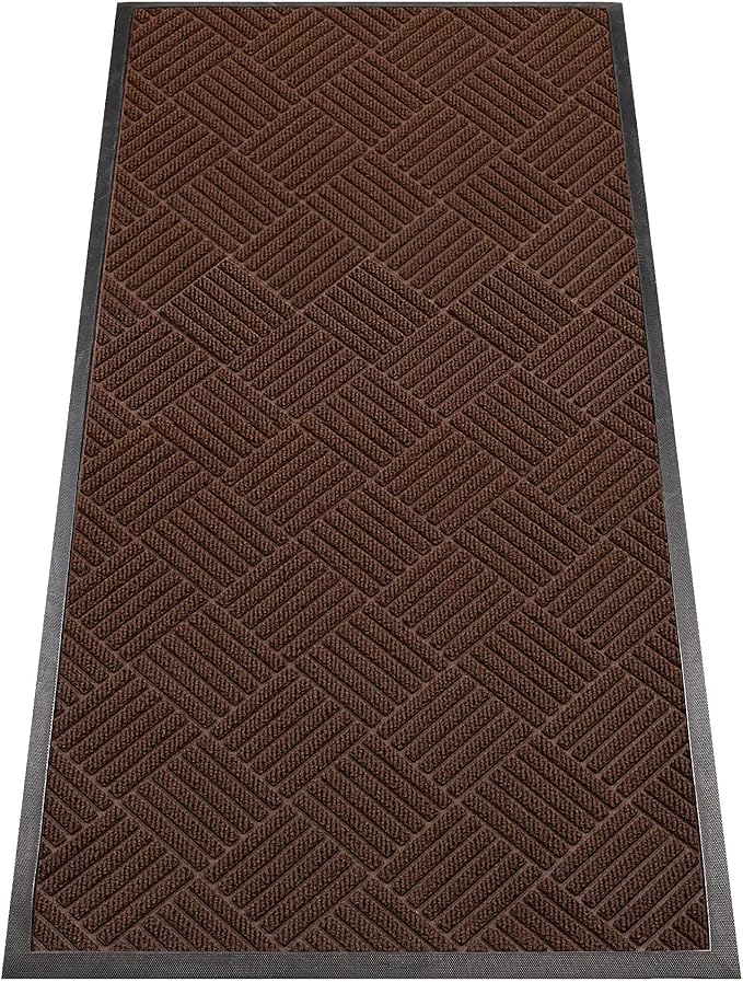 Indoor Outdoor Door Mat, 4’x 2' Doormat for Entryway, Rubber Backing Non Slip Front Door Mat Outside Entrance, Super Absorbent Commercial Floor Mat for Home Office, Brown