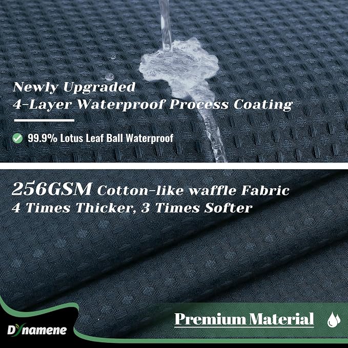 Dynamene Fabric Shower Curtain with Snap in Liner, Navy Blue Waffle Hotel Shower Curtains for Bathroom, Washable Waterproof Cloth Shower Curtain Liner Set with Plastic Hooks, Mesh Top Window, 72x72