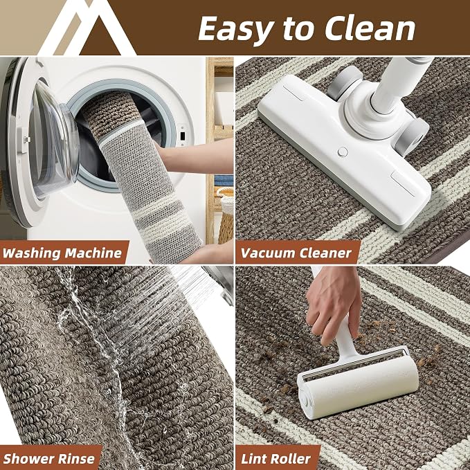 COSY HOMEER Kitchen Rugs Non-Slip 24x35/24x60 Inch Thick Polypropylene Standing Mat for Home Machine Washable, Brown Frame
