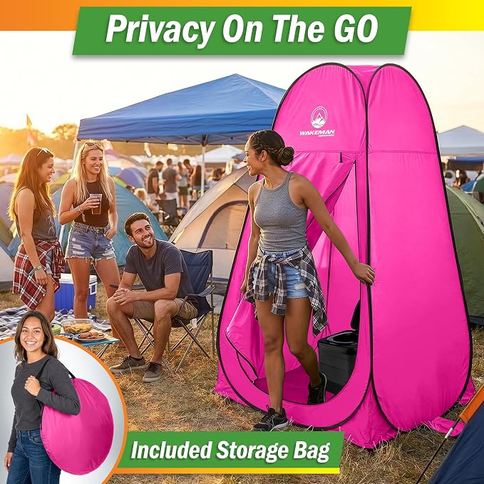 Wakeman Pop Up Changing Tent, 3.3 x 3.3 x 6.2ft, Camping Shower Tent for Portable Toilet Stall or Dressing Room with Carry Bag for Camping, Beach, or Tailgate, Polyester