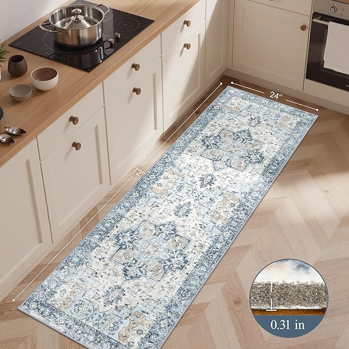 GENIMO Kitchen Rugs Non Slip Washable, Kitchen Mats for Floor, Cushioned Standing Mat, Kitchen Runner Rug Floor Mat for Kitchen Decor, Laundry, Sink, Entryway, Home, 24"x72", Blue