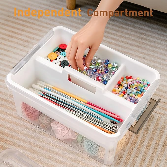 Citylife 17 QT Plastic Storage Bins Clear Storage Box with Removable Tray Stackable Latching Box with Handle for Organizing Tool, Craft, Office, Bead
