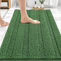 OLANLY Thick Bathroom Rugs 30x20, Extra Soft Absorbent Chenille Striped Bath Rugs, Rubber Backing, Machine Wash Dry, Bath Mats for Bathroom Floor, Tub and Shower, Home Decor Accessories, Olive Green