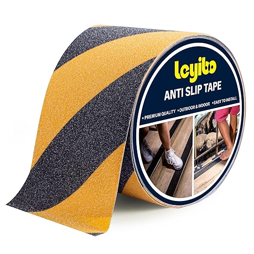 Anti Slip Tape, 4 Inch x 16 Ft Grip Tape for Stairs Outdoor/Indoor, Waterproof Non Skid Roll for Stair Treads Non Slip, High Traction Friction Abrasive Adhesive Stair Step, Caution Yellow/Black