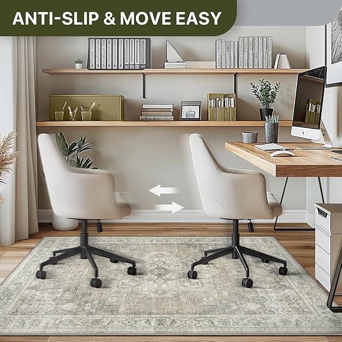36"x48" Office Chair Mat for Hardwood Tile Floor, Under Desk Carpet Protector for Rolling Computer Chair Mat, Machine Washable Area Rug, Anti-Slip 1/5" Thick Low Pile Thin Vinyl Floor Mat, Trench