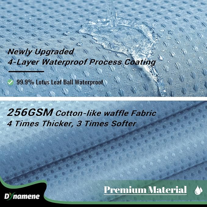 Dynamene 78 Inch Long Shower Curtain, Tall Waffle Fabric Shower Curtains for Bathroom, Hotel Waterproof Cloth Shower Curtain Liner Set with Hooks, Snap in Liner, Mesh Top Window, Moonlight Blue, 72x78