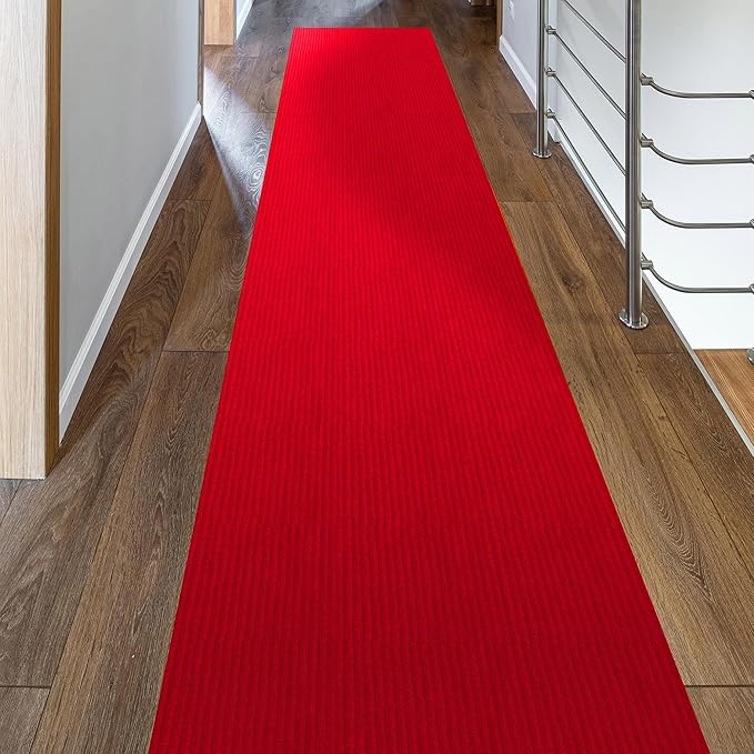 Ottomanson 2' x 48' Hallway Runner with Scraper Pile - Extra Durable Non-Slip Rug Mat for Indoor & Outdoor Use - Ideal for Kitchen, Entryway, Patio & Garage - High-Traffic Carpet, Red