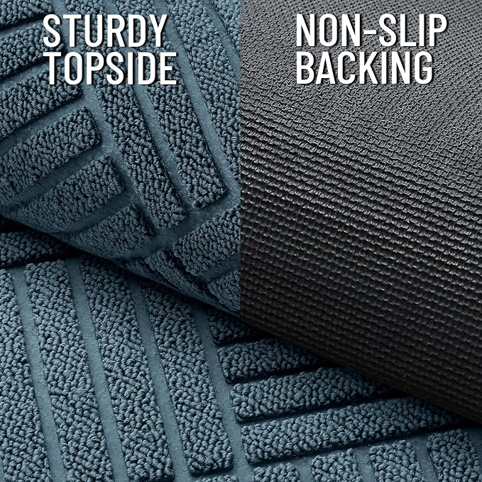 OLANLY Front Door Mat Outside Entrance 33x21, Absorbent, Heavy Duty Sturdy Natural Rubber Doormat Indoor Outdoor, Stain Fade Resistant, Non-Slip Low Profile Floor Mat for Entryway, Lake Blue Diamond