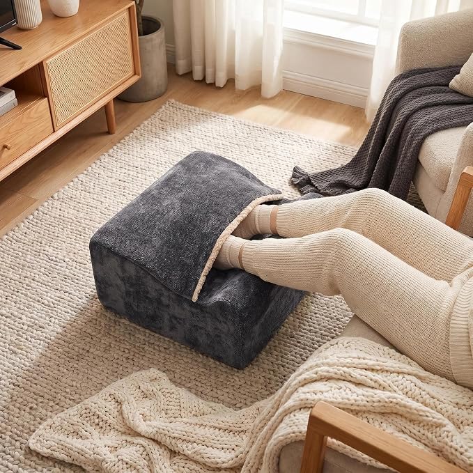 Foot Rest for Under Desk at Work, Office Footrest with Warm Feet Pocket,Ergonomic Under Desk Footrest with Washable Cover, Stool for Office Chair & Back &Pain Relief (Dark Gray+)
