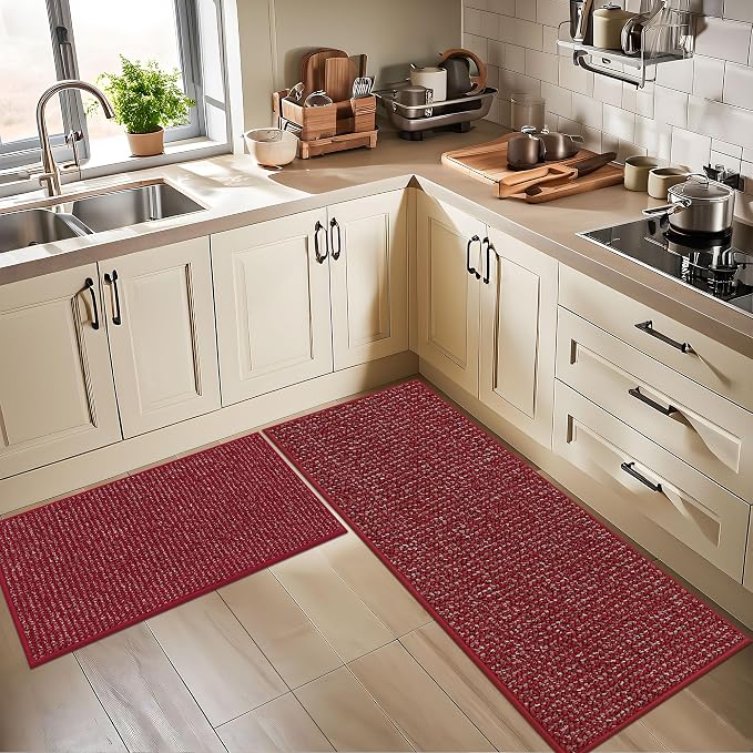 BEQHAUSE Kitchen Runner Rugs 20"x48", Non-Slip Kitchen Mats for Floor, Super Absorbent and Stain Resistant Kitchen Rug, Machine Washable Rugs for Kitchen, Hallway, Laundry & Sink, Red