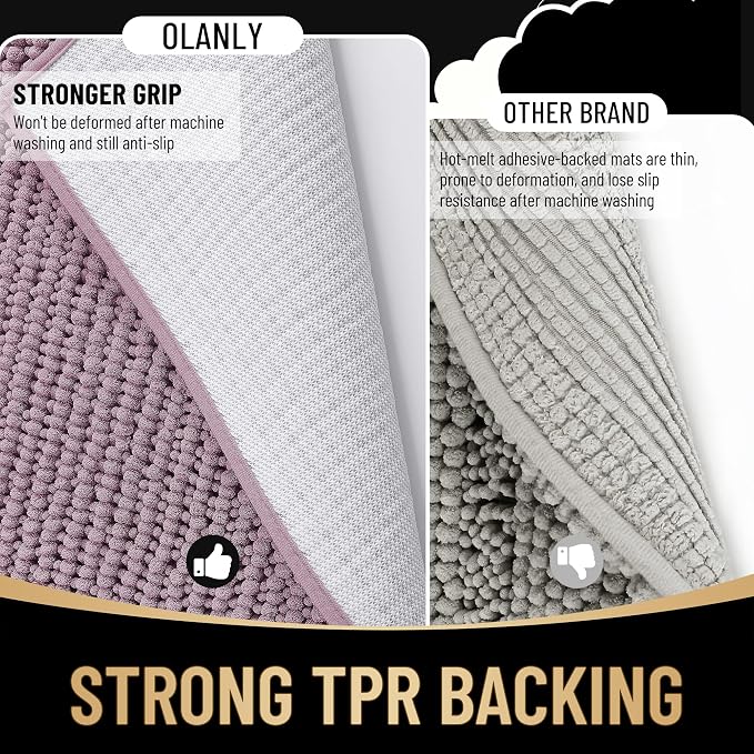 OLANLY Thick Bathroom Runner Rugs 44x24, Extra Soft Absorbent Chenille Bath Rugs, Rubber Backing, Machine Wash Dry, Long Bath Mats for Bathroom Floor, Tub and Shower, Home Decor Accessories, Deep Plum