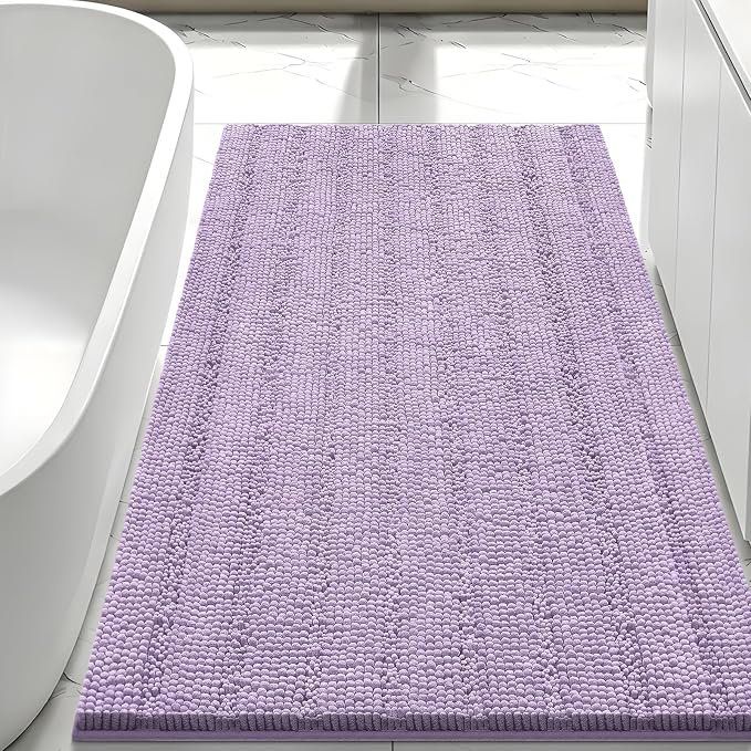 Bcoimo Large Bathroom Rug, Chenille Bath Mat with High Low Pile Design, Soft Absorbent Non Slip Bath Rug, Machine Washable Quick Dry Mat for Shower, Tub, Sink and Vanity