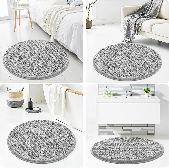 Smiry Bathroom Rugs Mat Round 24x24, Soft Absorbent Chenille Bath Rugs, Non Slip Rubber Backing Machine Washable Quick Dry Bath Mats for Bathroom Floor, Tub, Shower, Home Accessories, Light Grey
