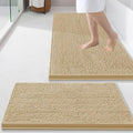 Smiry Bathroom Rugs Sets 2 Piece, Soft Absorbent Chenille Machine Washable Non Slip Shaggy Bath Rug Set for Tub, Shower, and Floor (34x21+24x16, Beige)