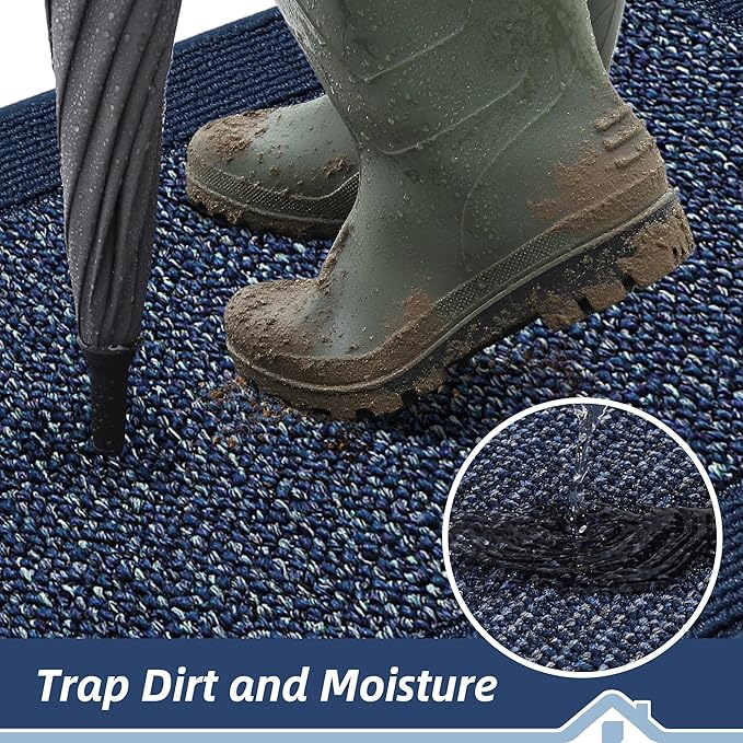 BEQHAUSE Indoor Door Mat 20" x 48", Dirt Trapper Door Mats Non-Slip Entryway Rugs Washable, Resist Dirt Absorbent Welcome Mat, Low Profile Floor Mats for Front Back Door and Entryway, Blue