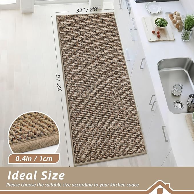 BEQHAUSE Kitchen Runner Rugs 32"x72", Non-Slip Kitchen Mats for Floor, Super Absorbent and Stain Resistant Kitchen Rug, Machine Washable Rugs for Kitchen, Hallway, Laundry & Sink, Taupe