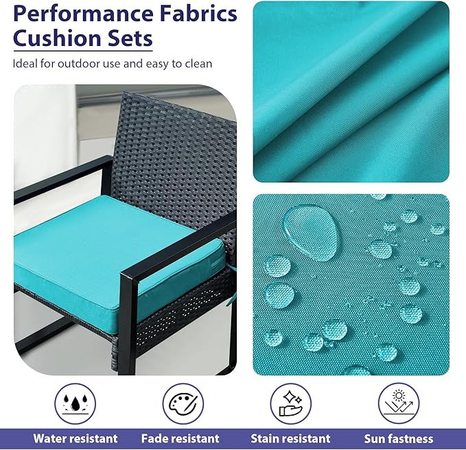 IPYNBAP Outdoor Chair Cushions Set of 4 -Waterproof Outdoor Seat Cushions for Patio Furniture, Patio Chair Cushion with Handle and Ties, Out Door Chair Pads,18.5x16x3-Square, Teal