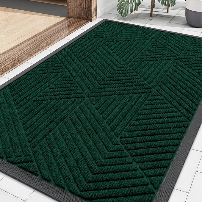 Smiry Front Door Mat Outside Entrance, Heavy Duty Sturdy Natural Rubber Doormat, Trap Dirt and Moisture, Easy Clean Low Profile Welcome Floor Mats for Indoor Outdoor Entry, 35X23 Inch, Deep Green