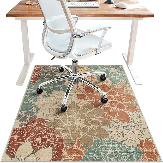 36"x48" Office Chair Mat for Hardwood Tile Floor, Under Desk Carpet Protector for Rolling Computer Chair Mat, Machine Washable Area Rug, Anti-Slip 1/5" Thick Low Pile Thin Vinyl Floor Mat, Terracotta