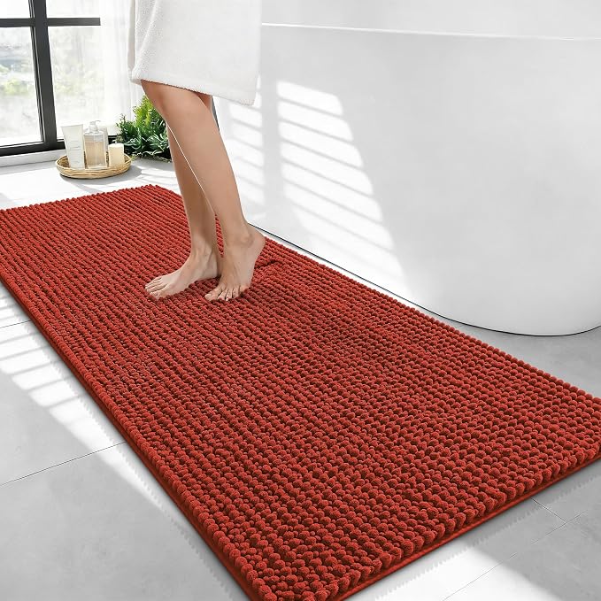 OLANLY Bathroom Runner Rugs 44x24, Extra Soft Absorbent Chenille Bath Rugs, Rubber Backing, Machine Wash Dry, Long Bath Mats for Bathroom, Tub and Shower, Home Decor Accessories, Rustic Terracotta