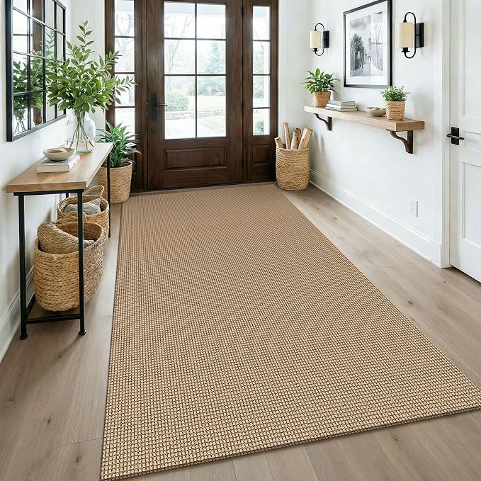 KOZYFLY Washable Area Rug 4x6 ft Non Slip Rubber Backed Living Room Rugs Braided Woven Cotton Kitchen Rugs Indoor Entryway Rug Floor Carpet for Dining Living Room Bedroom, Orange Beige/Tan/Brown