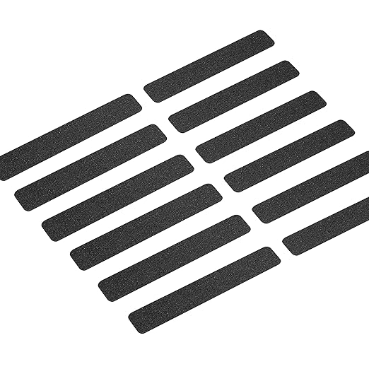LifeGrip Anti Slip Traction Treads Black (12-Pack), 2" X 12", Best Grip Tape 80 Grit Non Slip, Pre-Cut Strips, Rounded Corners - Right Size and Ready to Use for Easy Application