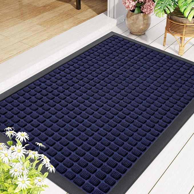 Smiry Front Door Mat Outside Entrance, Heavy Duty Natural Rubber Doormat, Non Slip, Trap Dirt and Moisture, Easy Clean, Low Profile Welcome Floor Mats for Indoor Outdoor Entry, 70x46.5 Inch, Navy Blue