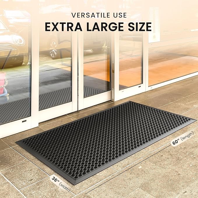 Lifetime Supplies 60" x 36" Commercial Rubber Floor Mat | Safety Water Drainage | Non Slip Anti Fatigue Mat for Restaurant, Kitchen, Indoors, Outdoors and Entryway