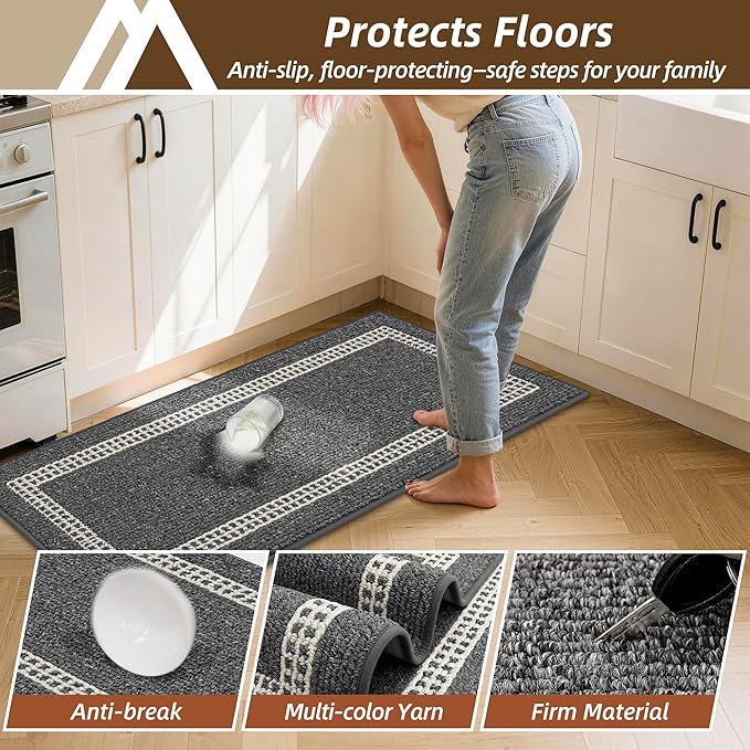 COSY HOMEER Kitchen Rugs Non-Slip 20x30/20x48 Inch Thick Polypropylene Standing Mat for Home Machine Washable, Black