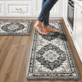 Boho Kitchen Mats for Floor 2 Piece Set Anti Fatigue Cushioned PVC Kitchen Rugs Non Slip Waterproof Farmhouse Mats 2/5 Inch Comfort Standing Mat for Laundry, 17.3"x47"+17.3"x28", Black Brown Grey