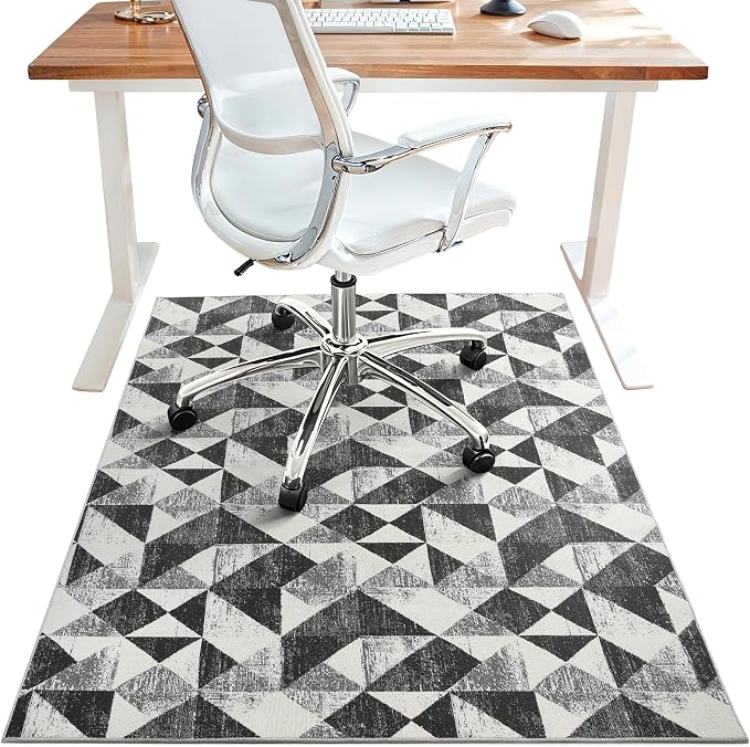 48"x60" Office Chair Mat for Hardwood Tile Floor, Under Desk Carpet Protector for Rolling Computer Chair Mat, Machine Washable Area Rug, Anti-Slip 1/5" Thick Low Pile Thin Floor Mat, Brushed Quartz