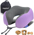 napfun Neck Pillow for Traveling, Upgraded Travel Neck Pillow for Airplane 100% Pure Memory Foam Travel Pillow for Flight Headrest Sleep, Portable Plane Accessories, Light Purple