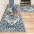 GENIMO Kitchen Rugs Non Slip Washable, 2PCS Kitchen Mats for Floor, Cushioned Standing Mat, Kitchen Runner Rug Floor Mat for Kitchen Decor, Laundry, Sink, Entryway, Home, 20"x32"+20"x59", Navy Blue