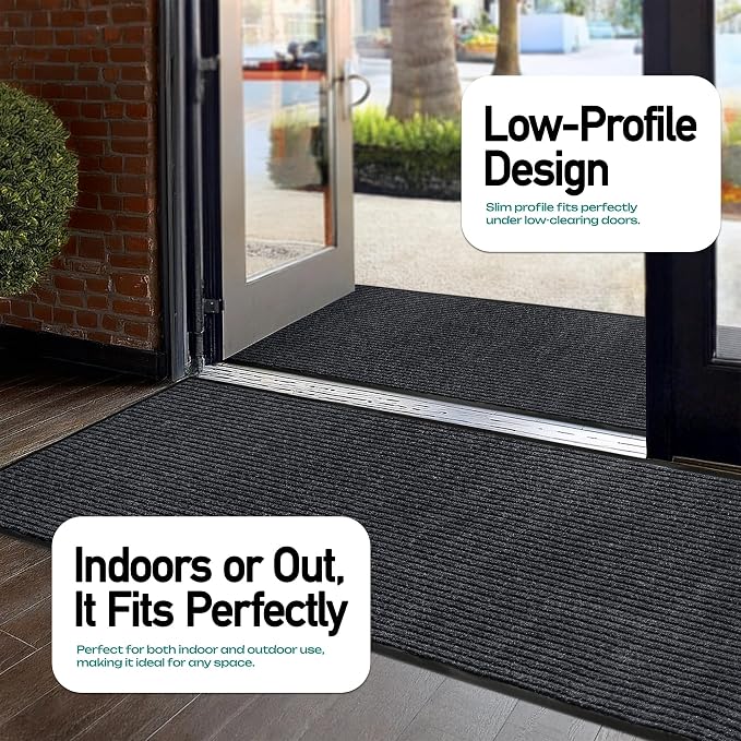 Durable Rubber Door Mat - Heavy Duty, Indoor/Outdoor, Easy Clean, Waterproof, Low-Profile Mat for Entry, Patio, Garage - Stylish (Charcoal, 16' x 3' (Mud Trapper))