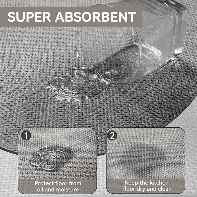 YDKGL Kitchen Mat Kitchen Rugs Sets of 2 PCS Non Slip Washable, Linen-Like 0.3" Thick Cushioned Absorbent Kitchen Mats for Floor, Mild Anti-Fatigue Sink Laundry Standing Mat, Gray 17"x30"+17"x59"