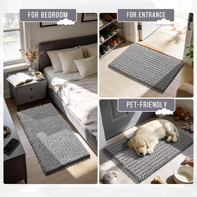 Yimobra Large Bathroom Rugs Non Slip Washable 36x24 Inch - Ultra Soft Absorbent Chenille Bath Mat, Quick Dry Shaggy Floor Carpet for Tub Shower, Gray Home Decor Accessories