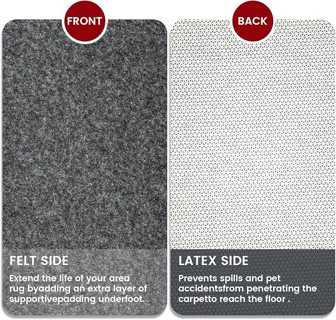 Waterproof Rug Pad, 9x12 ft Area Rug Non-Slip Carpet Pad, 1/4" Thick Non-Slip Rug Pads for All Floors and Finishes, Felt Pad for Hardwood Floors, Keeps Carpets in Place Soft and Safe