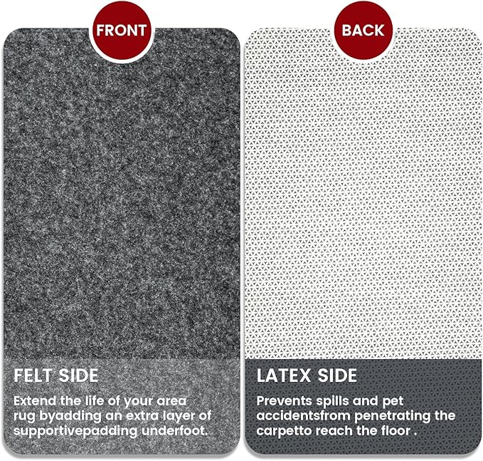 Waterproof Rug Pad, 5x7 ft Area Rug Non-Slip Carpet Pad, 1/4" Thick Non-Slip Rug Pads for All Floors and Finishes, Felt Pad for Hardwood Floors, Keeps Carpets in Place Soft and Safe