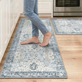 GENIMO Kitchen Rugs Non Slip Washable, 2PCS Kitchen Mats for Floor, Cushioned Standing Mat, Kitchen Runner Rug Floor Mat for Kitchen Decor, Laundry, Sink, Entryway, Home, 20"x32"+20"x48", Blue