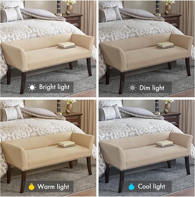 Madison Park Accent Bench, Upholstered with Nailhead Trim, & Padded Seat Entryway Bench Small, End of Bed Bench with Back, 49.5" W x 19.25" D x 23" H, Tan